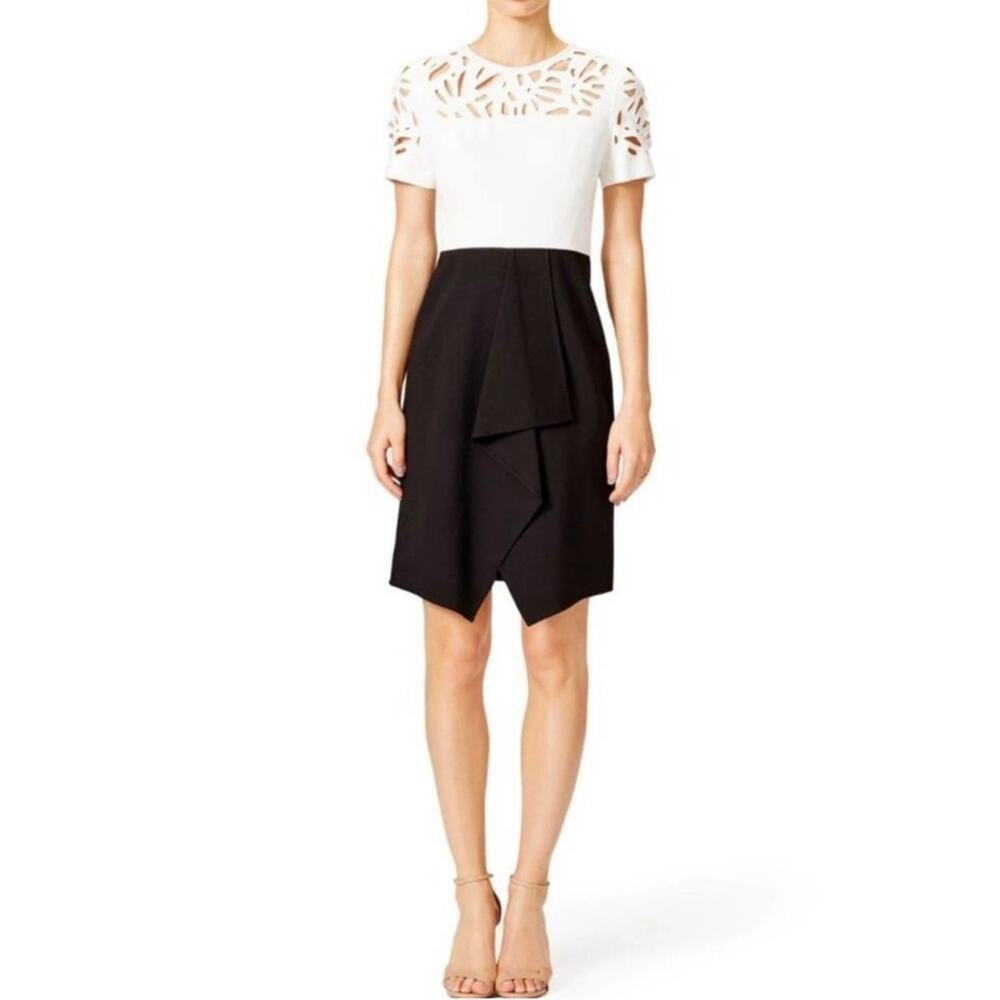 4 Collection Colorblock Draped Skirt Size 4 Cream Black
